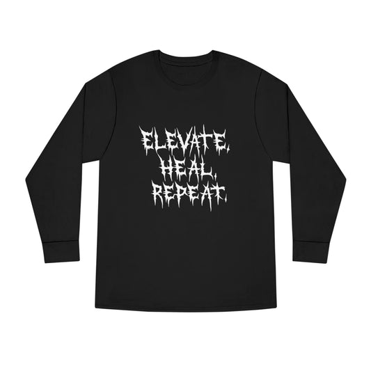 Long Sleeve Tee — 'Elevate Heal Repeat' Gothic Graphic